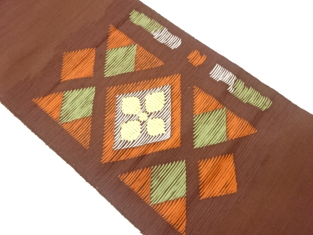 JAPANESE NAGOYA OBI / TSUMUGI / WOVEN ABSTRACT RHOMBUS